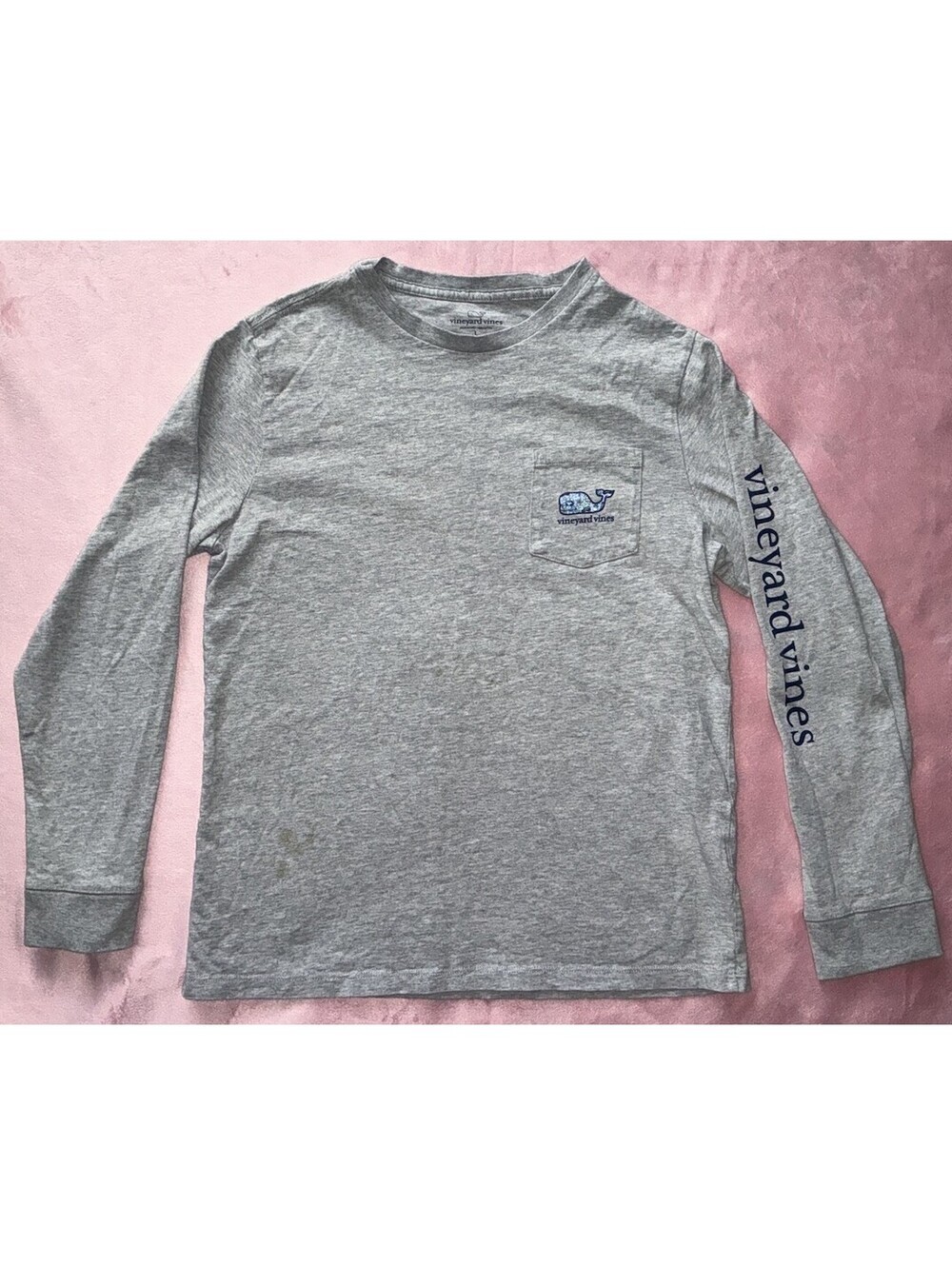 Vineyard Vines Youth L LS Whale Pocket T Shirt Gray Christmas